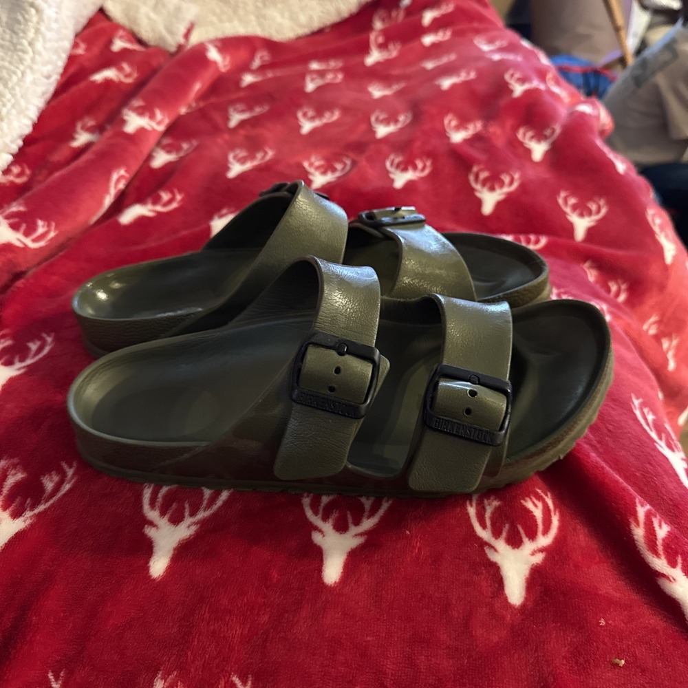 Birkenstock Unisex Olive Green Two-Buckle EVA Sandals